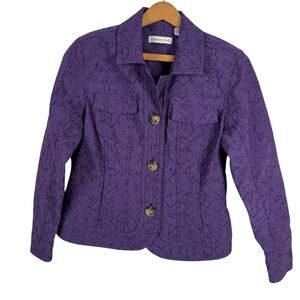 Coldwater Creek Women Embroidered Brocade Jacket Size 6P Purple Artsy Western